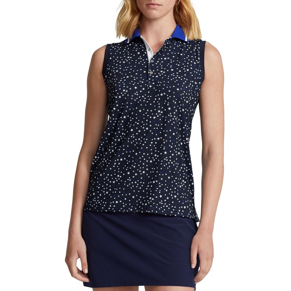 RLX Ralph Lauren Women's Airflow Sleeveless Golf Polo Shirt Navy Stars Size‎ M